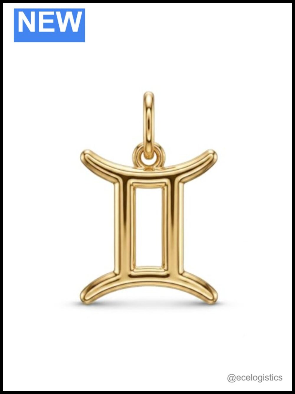 Solid 10K Yellow Gold Gemini Zodiac Charm Pendant 18MM